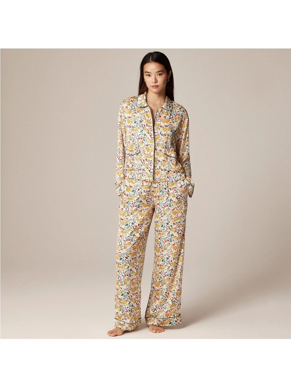 J Crew Soft-shine long-sleeve pajama pant set in leopard jungle CP546